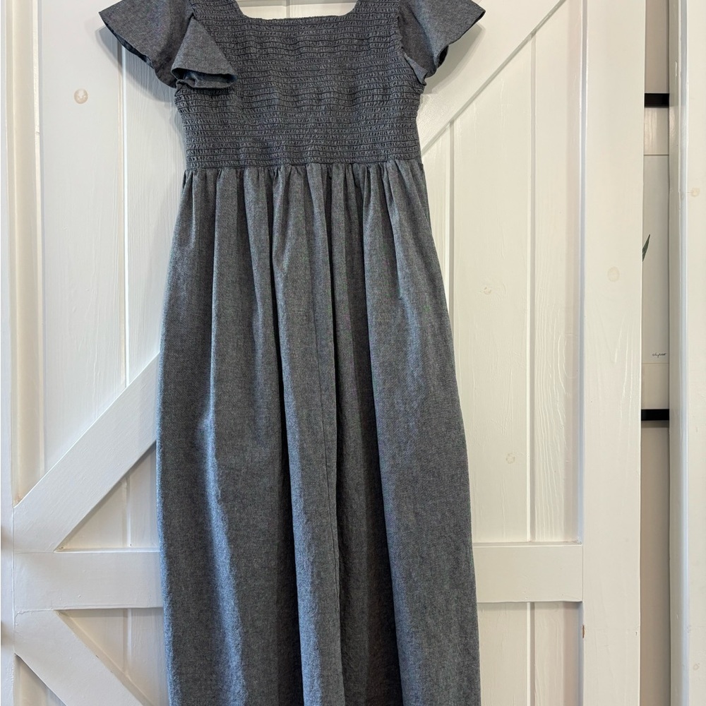 Albion Charcoal Midi Dress with Square Neck and Flutter Sleeves - Picture 4 of 10